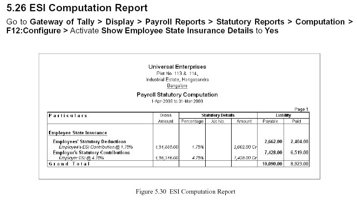 'ESI Computation' Report @ Tally.ERP 9